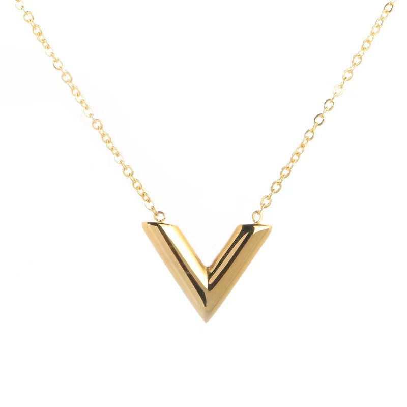 Fashion Hexagon Letter Text Number Titanium Steel 18K Gold Plated Necklaces