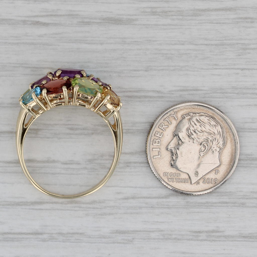 4.11ctw Rainbow Gemstone Cluster Ring 10k Gold Amethyst Peridot Garnet Topaz