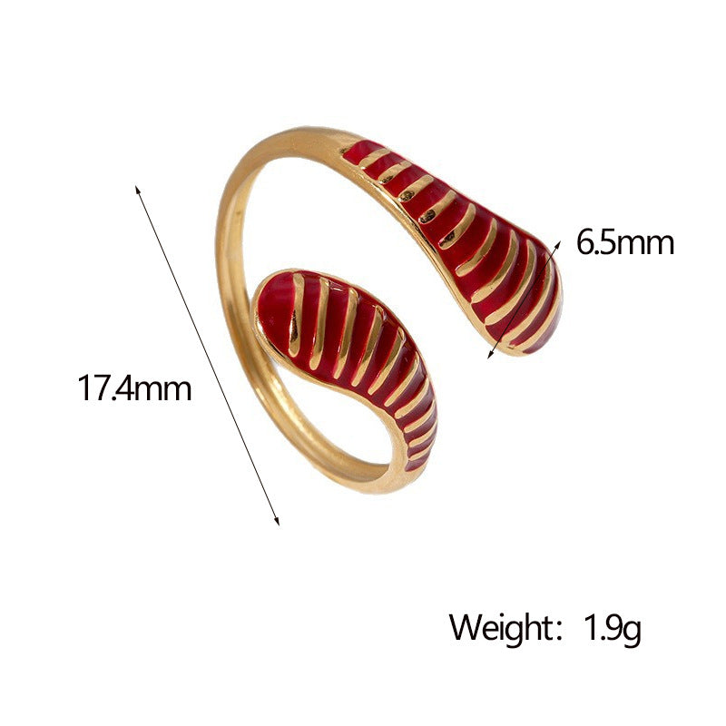 French Retro Teardrop-Shaped Open Ring Niche Vintage Stainless Steel Ring