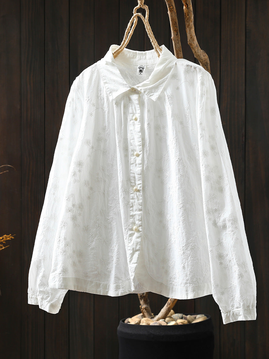 Women Summer Artsy Embroidery 100%Cotton Shirt