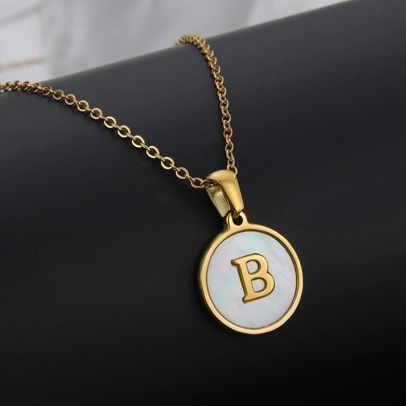 Minimalist Round Letter Titanium Steel Shell 18K Gold Plated Plating Necklace
