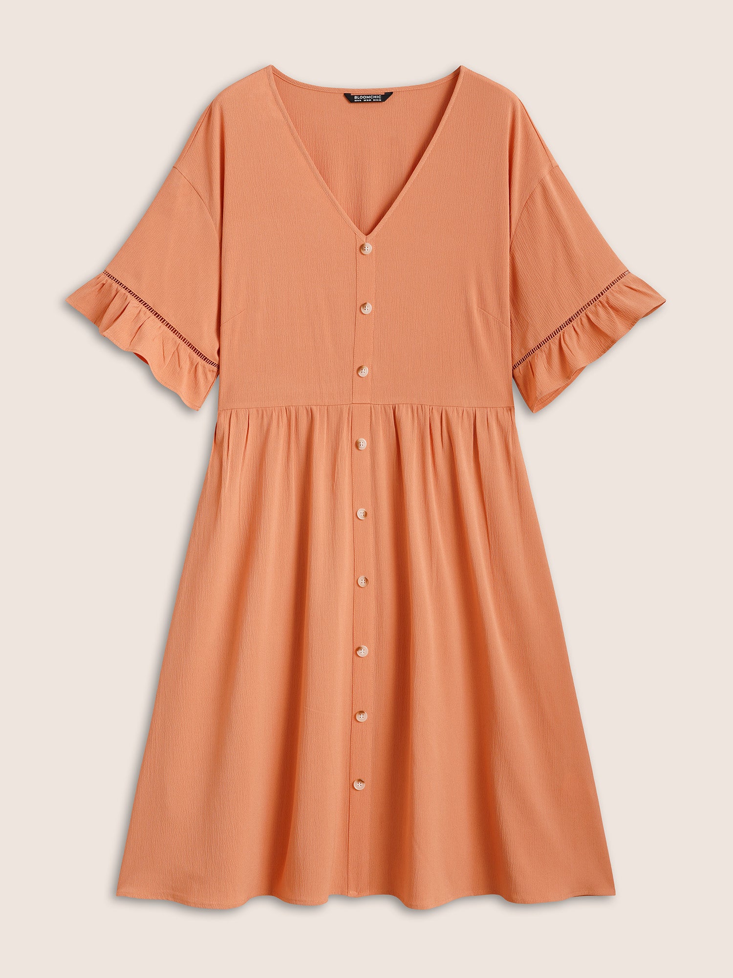 Solid Button Detail Cut Out Ruffle Sleeve Dress