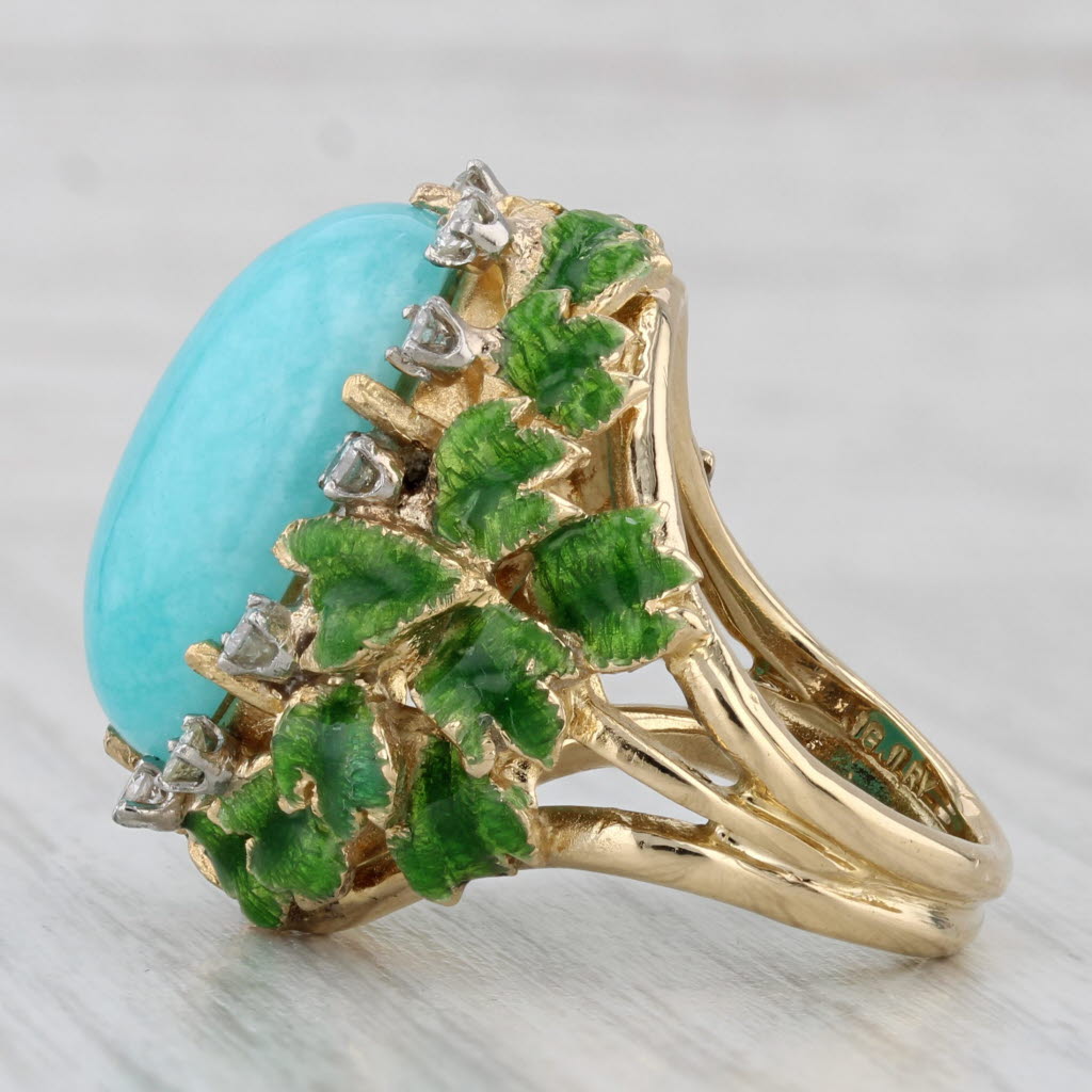 Vintage Amazonite Diamond Ring 18k Yellow Gold Size 6.75 Jack Gutschneider