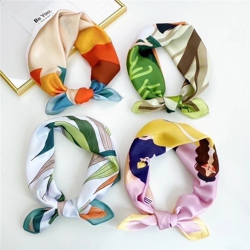 Fashion Contrast Color Printing Small Square Scarf