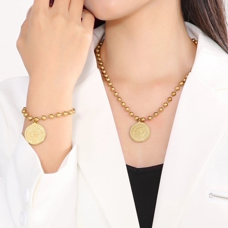 Stainless Steel Titanium Steel 18K Gold Plated Minimalist Plating Human Round Bracelets Necklace