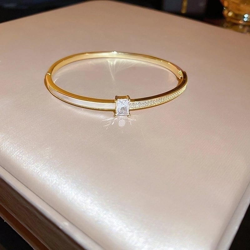 Minimalist Letter Solid Color Copper Zircon Bangle In Bulk