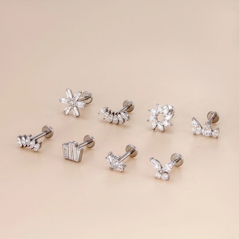 1 Piece Ear Cartilage Rings & Studs Fashion Crown Flower Butterfly Pure Titanium Inlay Zircon