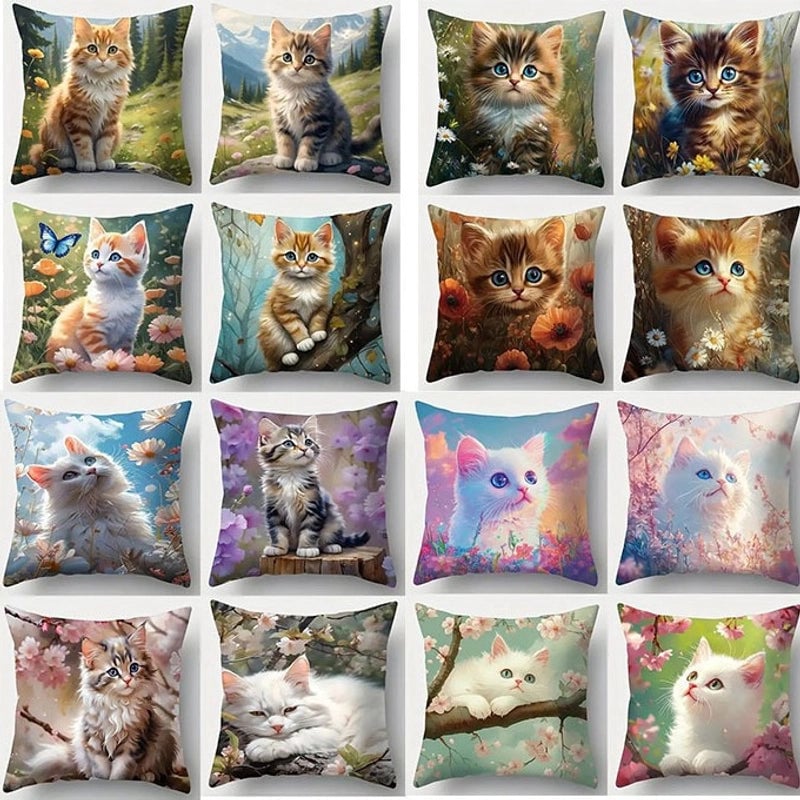 Cute Cat Polyester Pillow Cases Couch & Sofa Decor