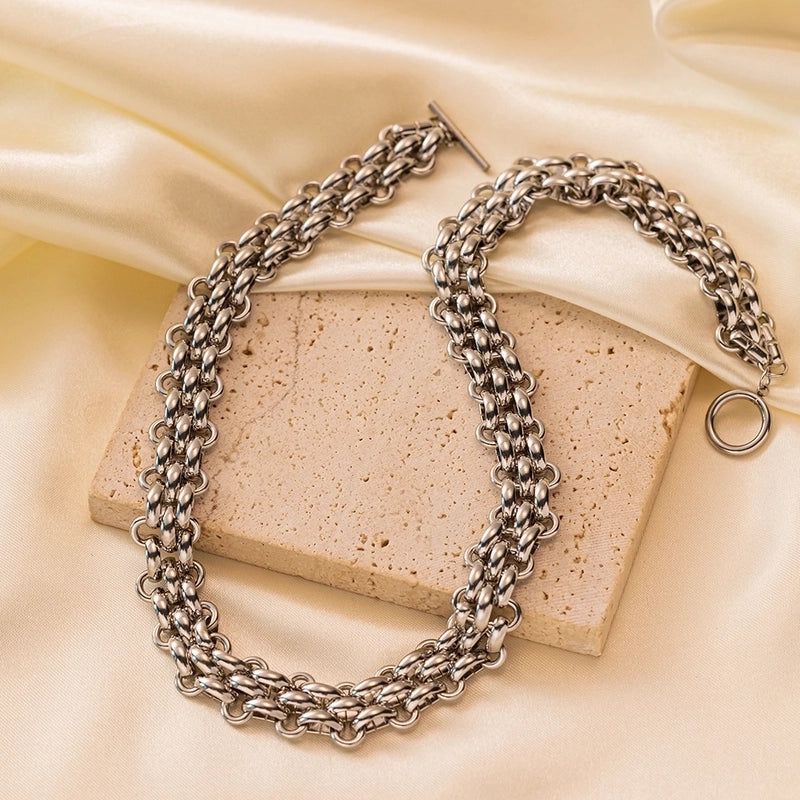 Hip-Hop Retro Solid Color Titanium Steel Plating Jewelry Set
