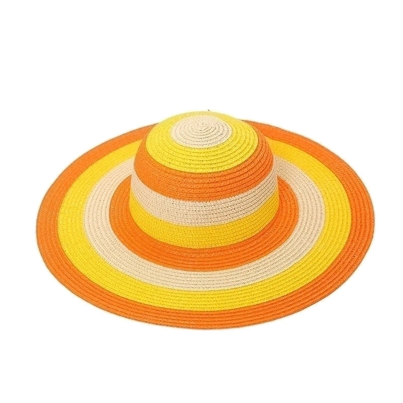 Women's Vacation Beach Color Block Big Eaves Straw Hat
