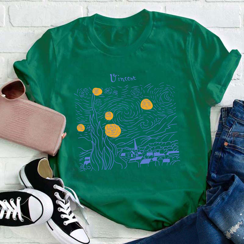 Vincent The Starry Night Teacher T-Shirt