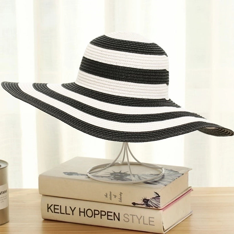 Women's Casual Minimalist Color Block Big Eaves Straw Hat