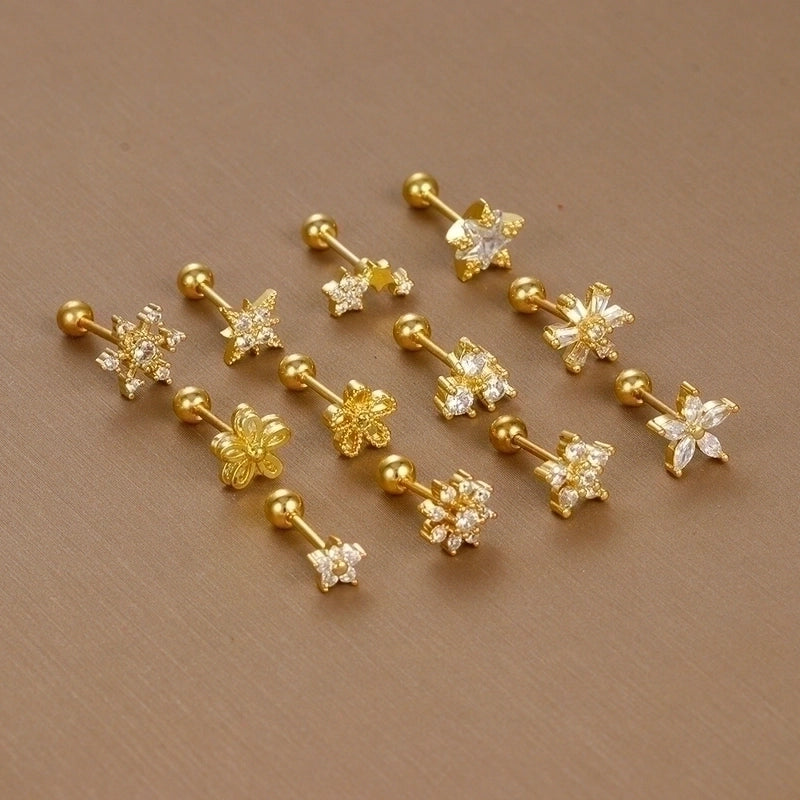 1 Piece Sweet Minimalist Flower Plating Inlay Titanium Steel Zircon Ear Studs