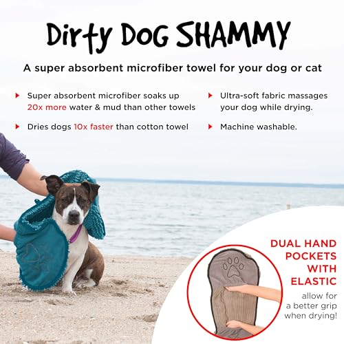 Dog Gone Smart Shammy Dog Towels For Drying Dogs - Heavy Duty Soft Microfiber Bath Towel - Super Absorbent. Quick Drying. & Machine Washable - Must Have Dog & Cat Bathing Supplies | Grey 13x31