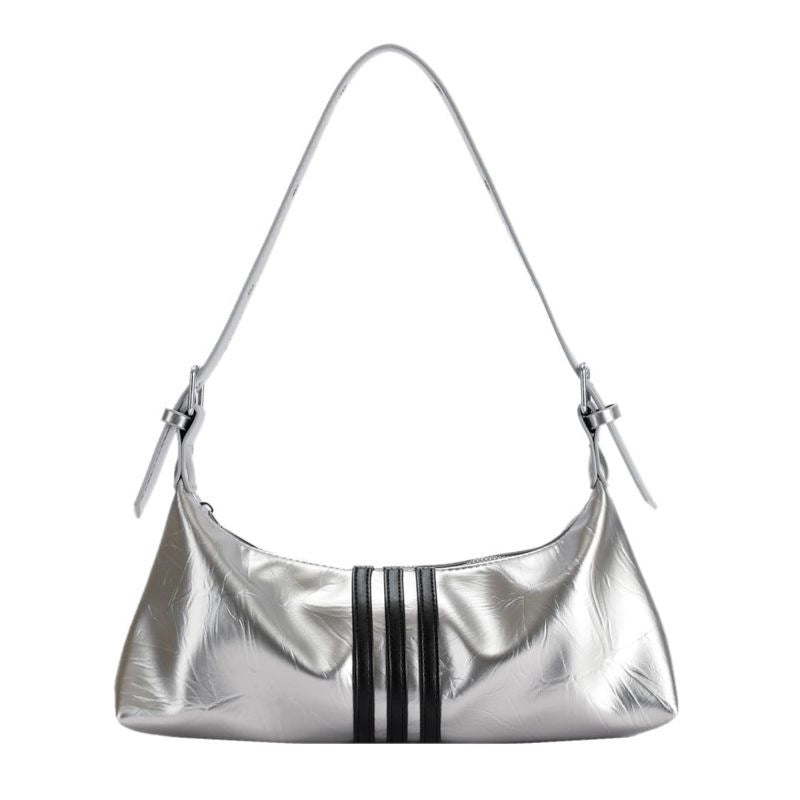 Women's Small Pu Leather Stripe Streetwear Square Zipper Shoulder Bag