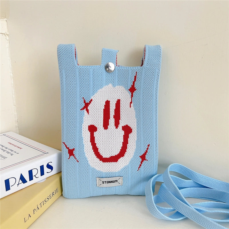 Women's Small Knit Cartoon Cute Bucket Lock Clasp Phone Wallets