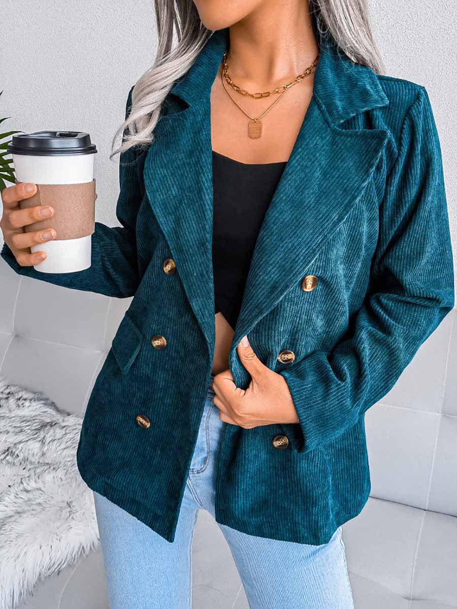 Solid Color Corduroy Fashion Double-Breasted Jacket