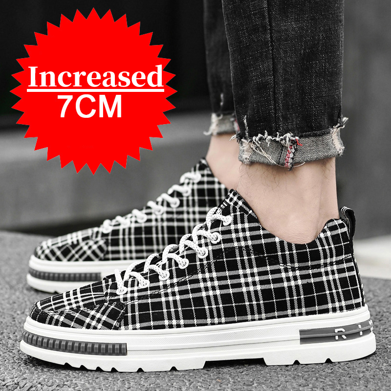 Men's Sneakers Fashion Print Casual Shoes Men Breathable Lace Up Running Shoes Luxury High Quality Man Increase Shoes Insole 7CM