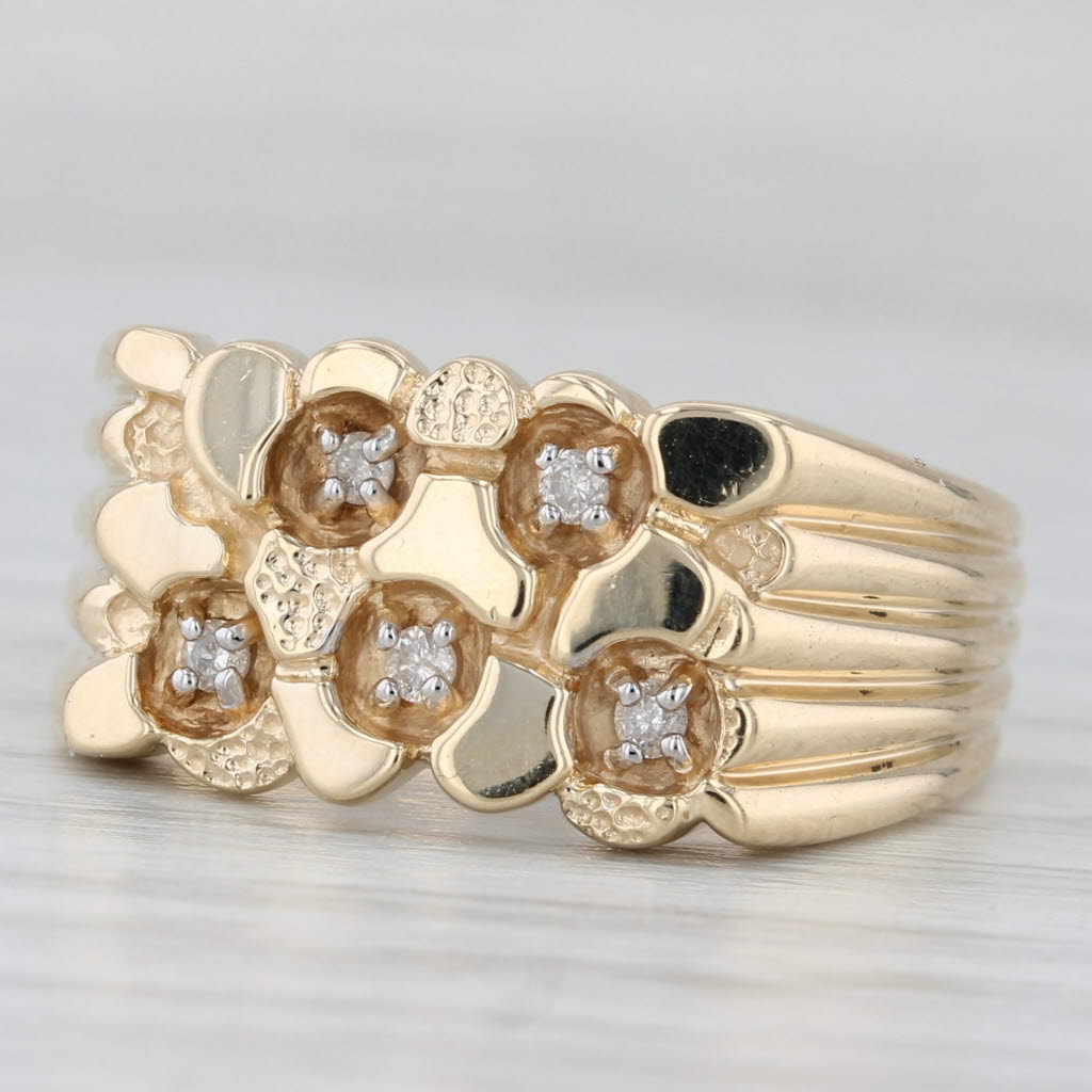 0.10ctw Diamond Nugget Ring 10k Yellow Gold Size 10.75 Men's