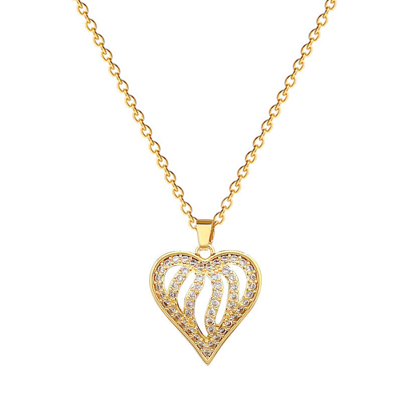 Love Heart Hollow Full Diamond Gorgeous Full Diamond Necklace Women'S Versatile Clavicle Chain Titanium Steel Chain