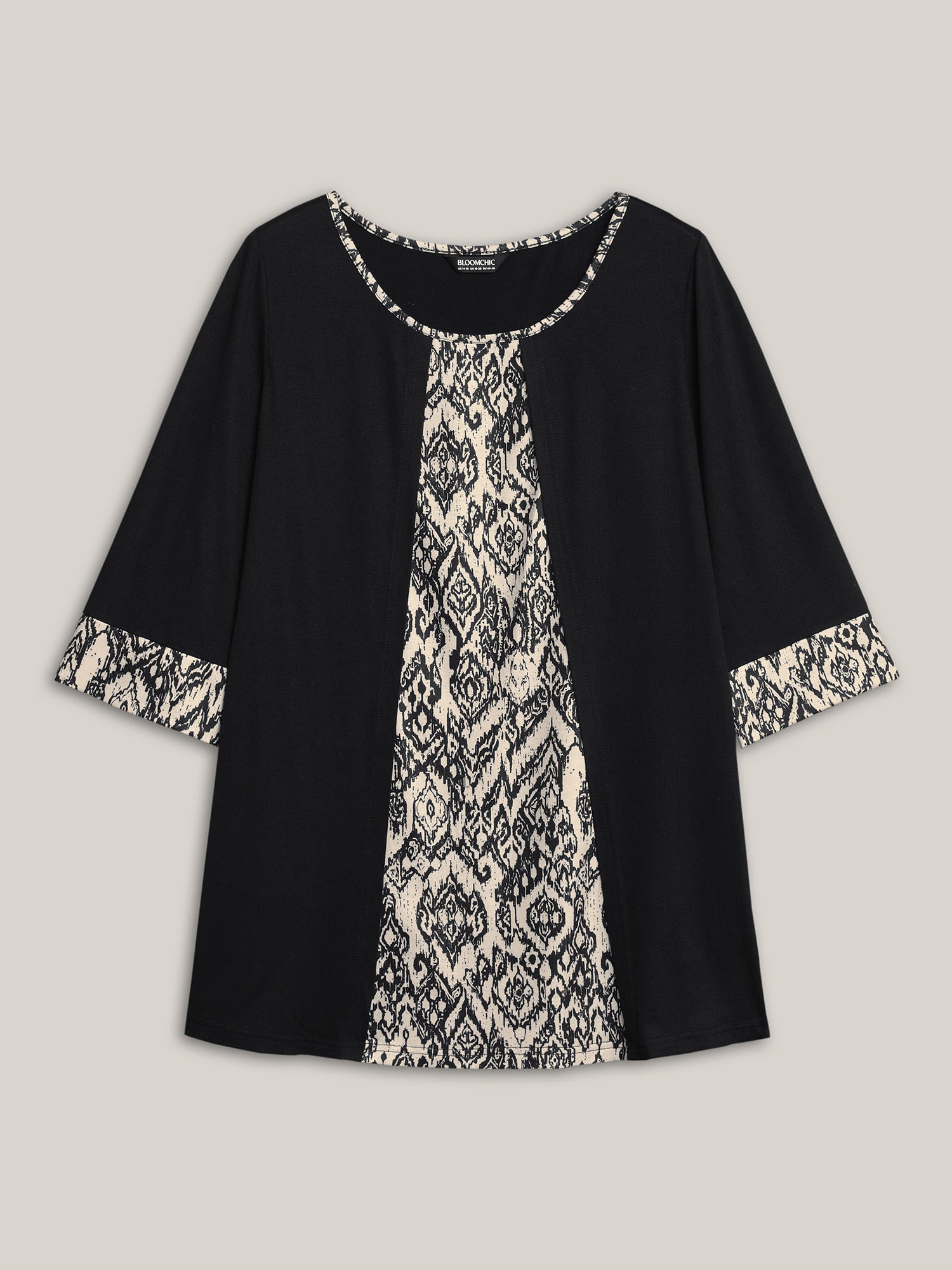Print Patchwork Round Neck Knit Top