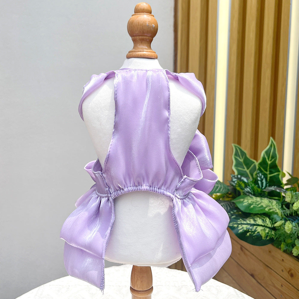 Solid Color Bow Layered Dog Harness Dress