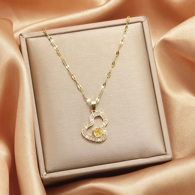3 Pieces Lady Heart Shape Flower Titanium Steel Plating Inlay Zircon Gold Plated Pendant Necklace