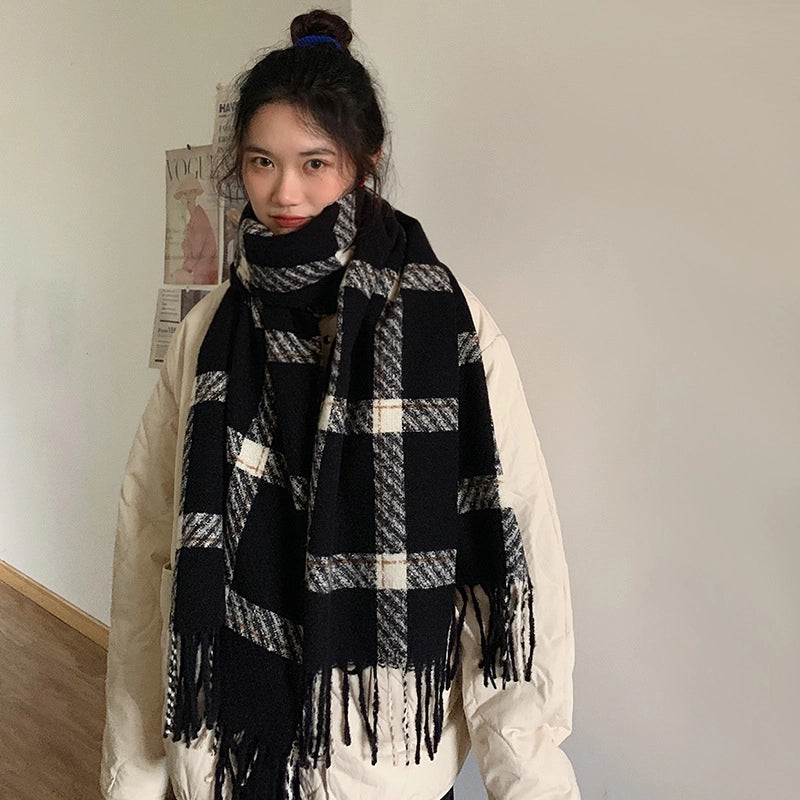 Couple Plaid Scarf Women's Autumn And Winter  Versatile Student Shawl Warm Scarf Men's Fashion