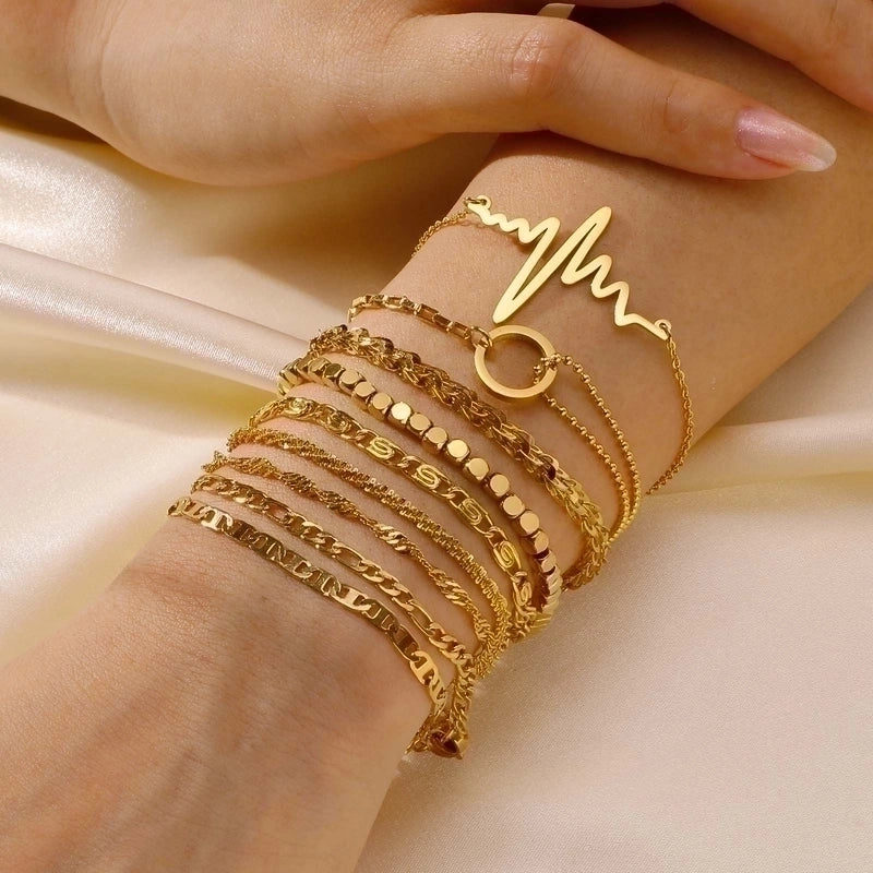 IG Style Casual Minimalist Geometric 201 Stainless Steel 18K Gold Plated Bracelets In Bulk