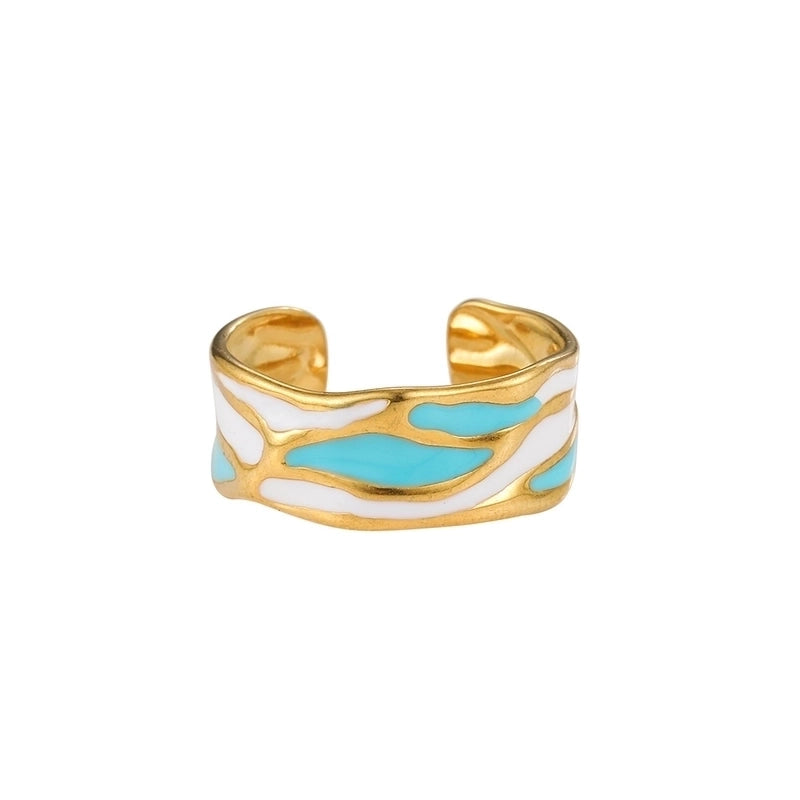 Vintage Style Color Block Stainless Steel 18K Gold Plated Plating Open Rings