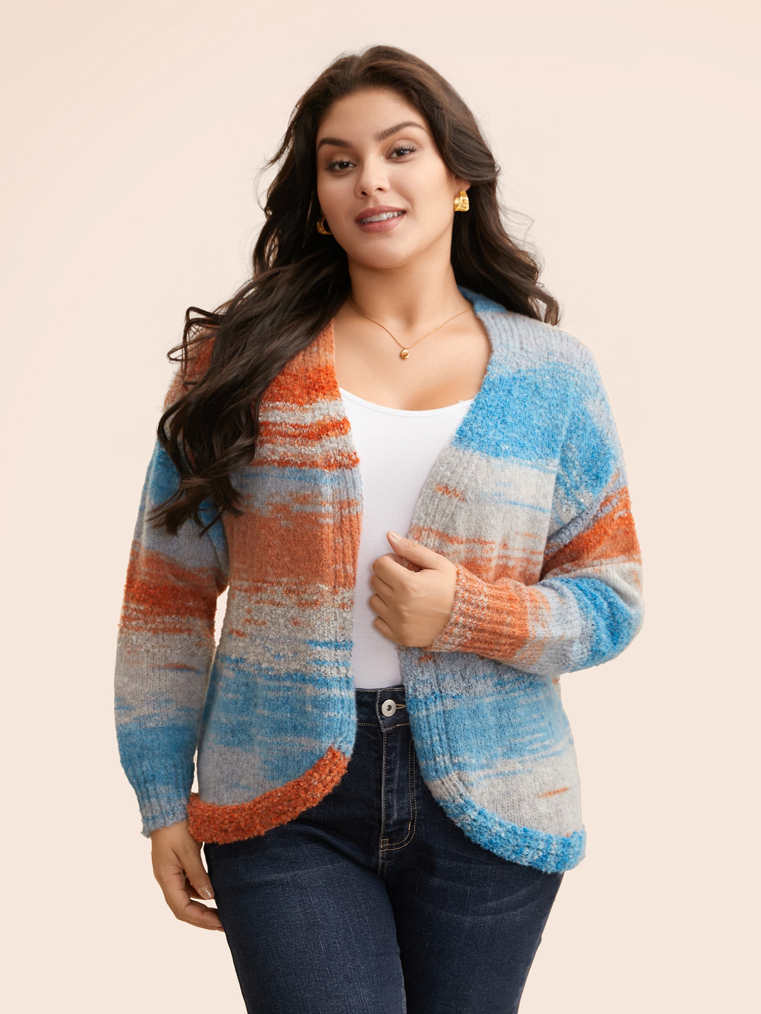 Ombre Open Front Curved Hem Cardigan