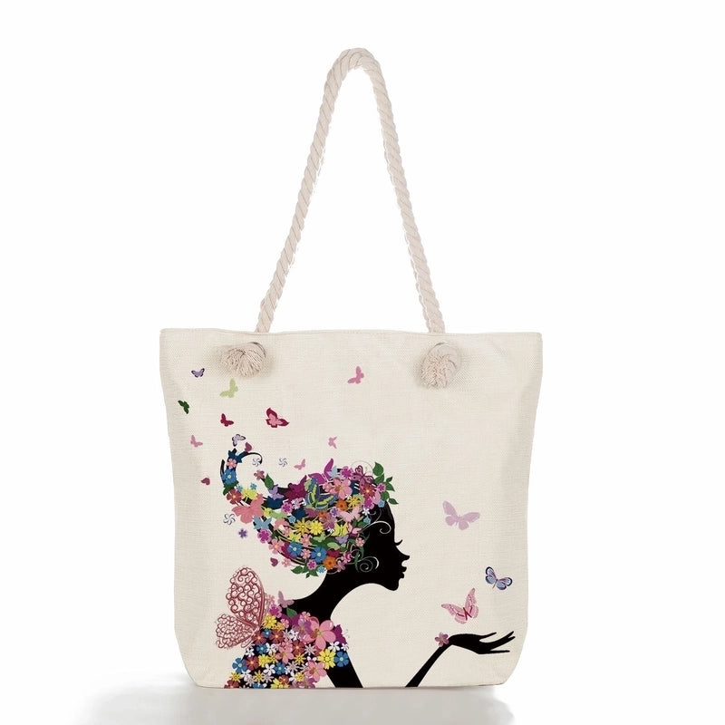 Women'S Vacation Butterfly Canvas Shopping Bags