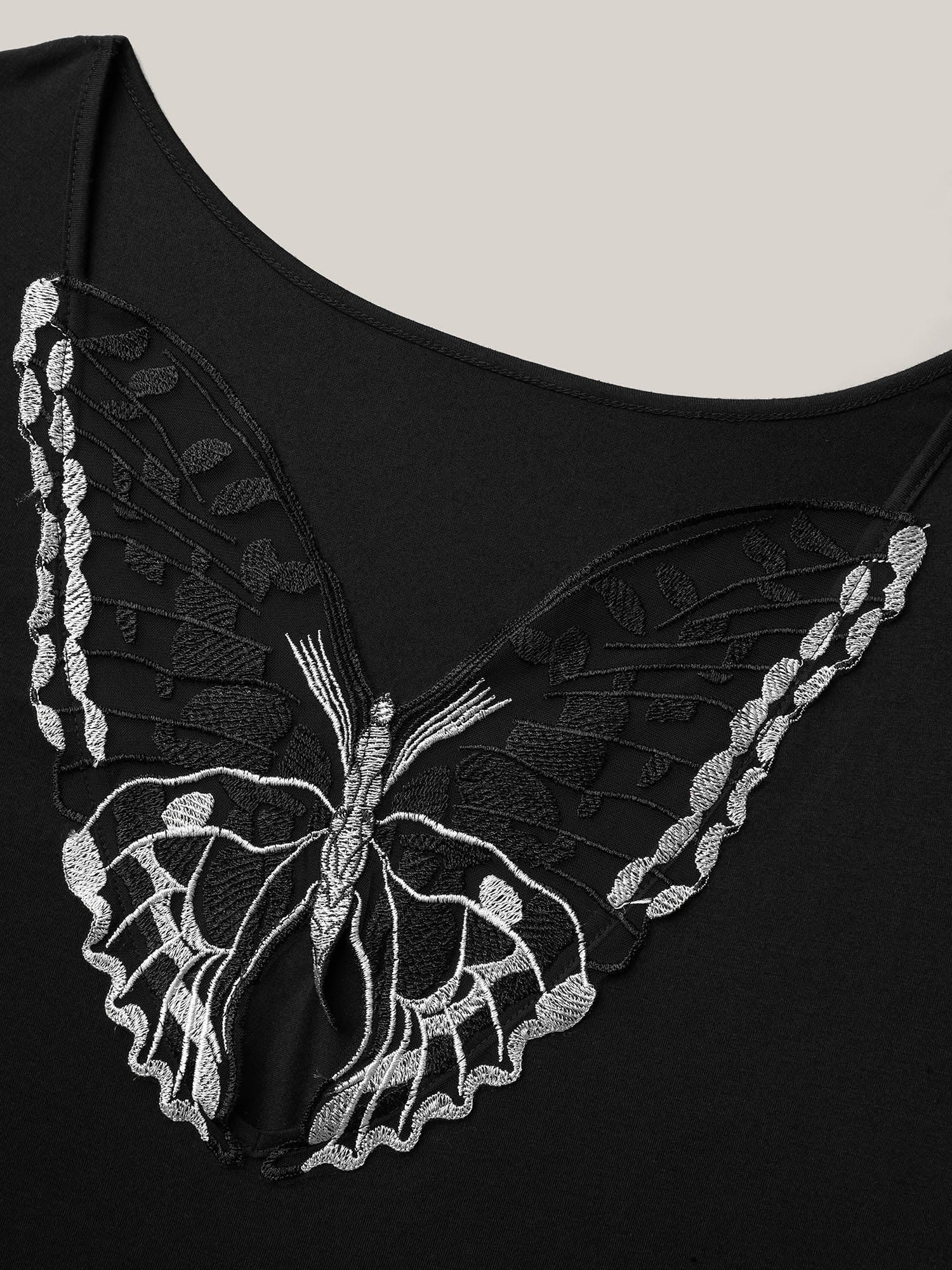 Butterfly Back Stretchy Round Neck T-Shirt