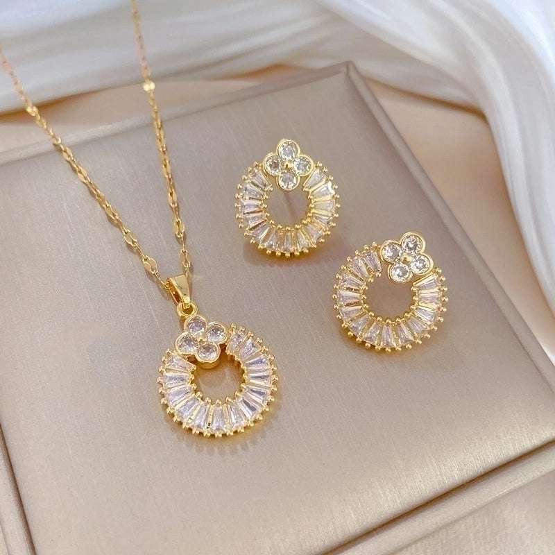 Copper Minimalist Plating Inlay Rhombus Bow Knot Zircon Jewelry Set