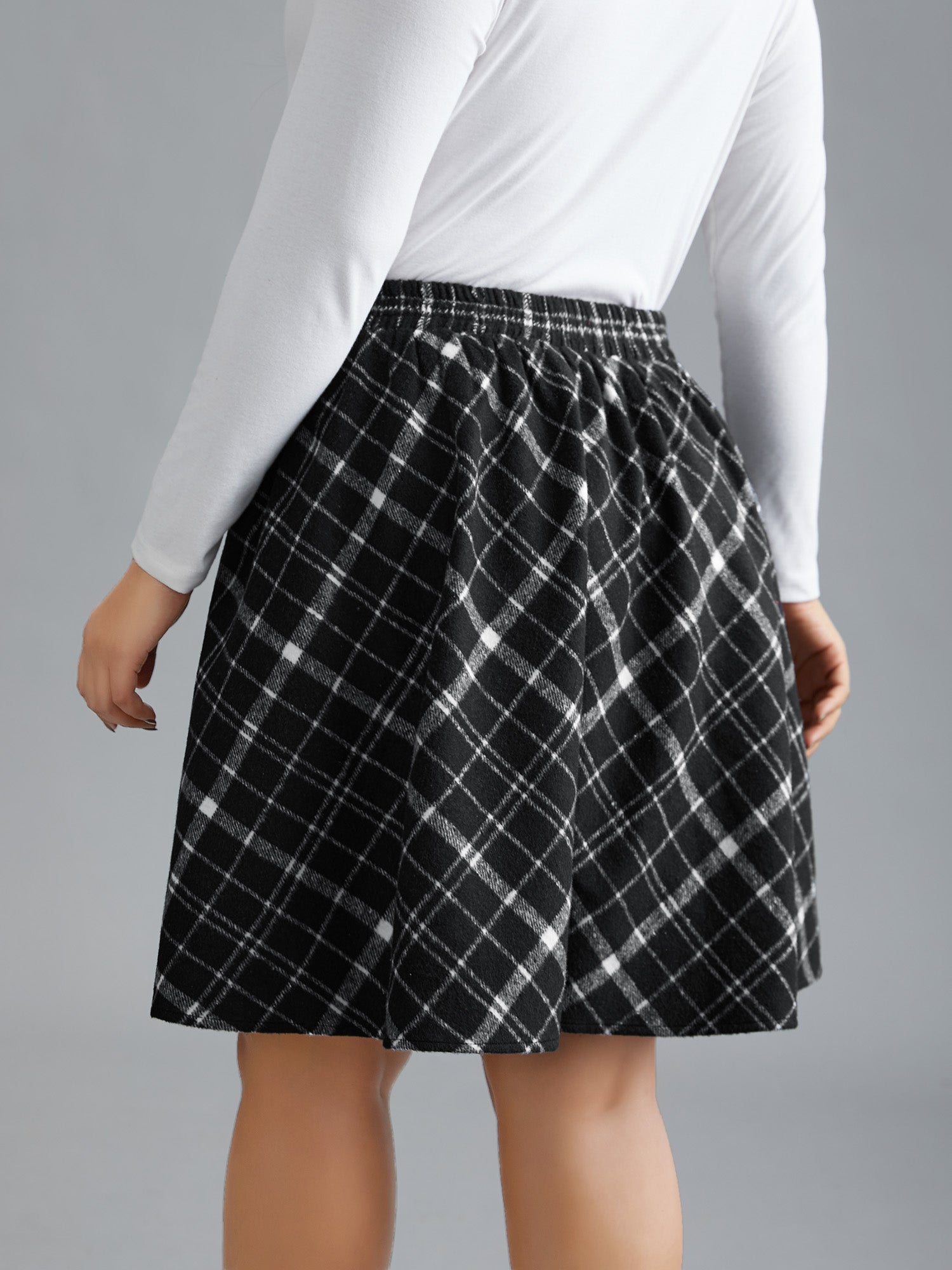 Plaid Pattern Elastic Waist A-line Mini Skirt