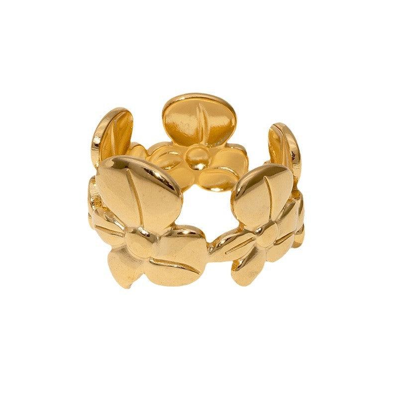 Personalized Fashion Design Niche Simple And Versatile Flower Stainless Steel Open Ring