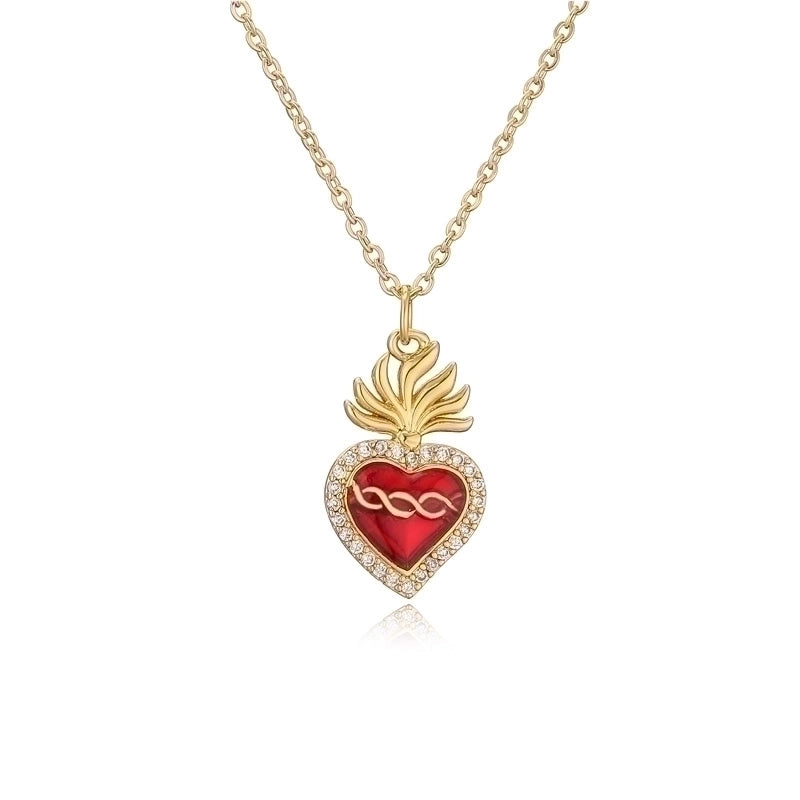 Ig Style Retro Heart Shape Wings Copper Plating Inlay Zircon Gold Plated Pendant Necklace