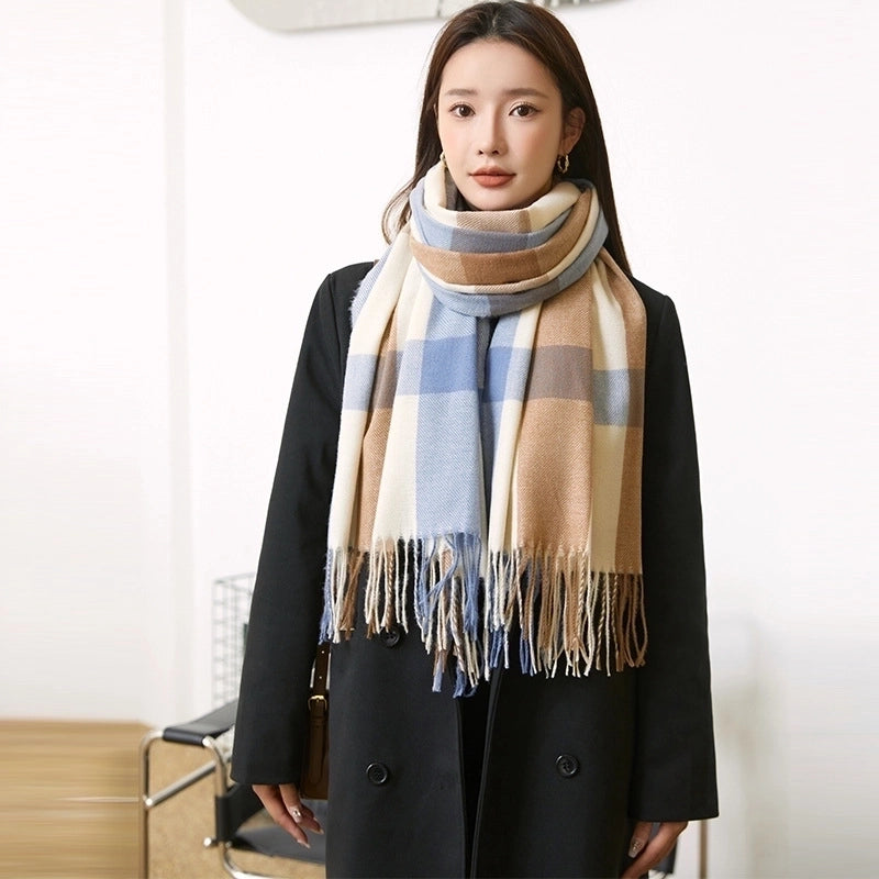 Women's Fashion Plaid Imitation Cashmere Tassel Winter Scarves