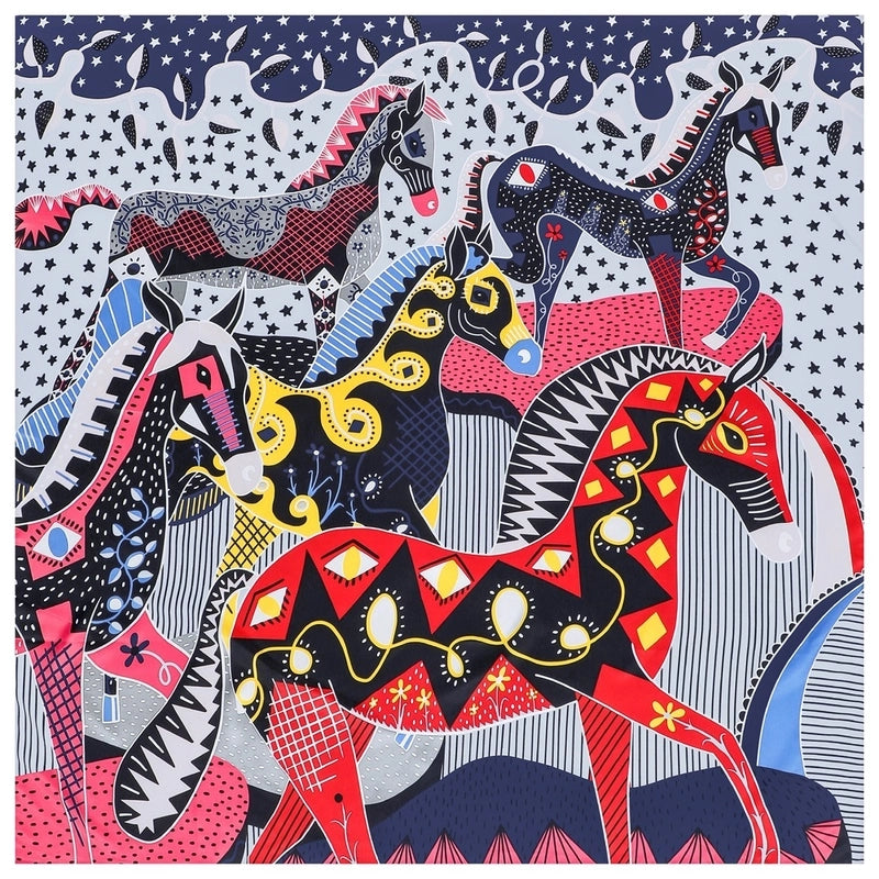 Women's Elegant Business Basic Horse Satin Printing Silk Scarf