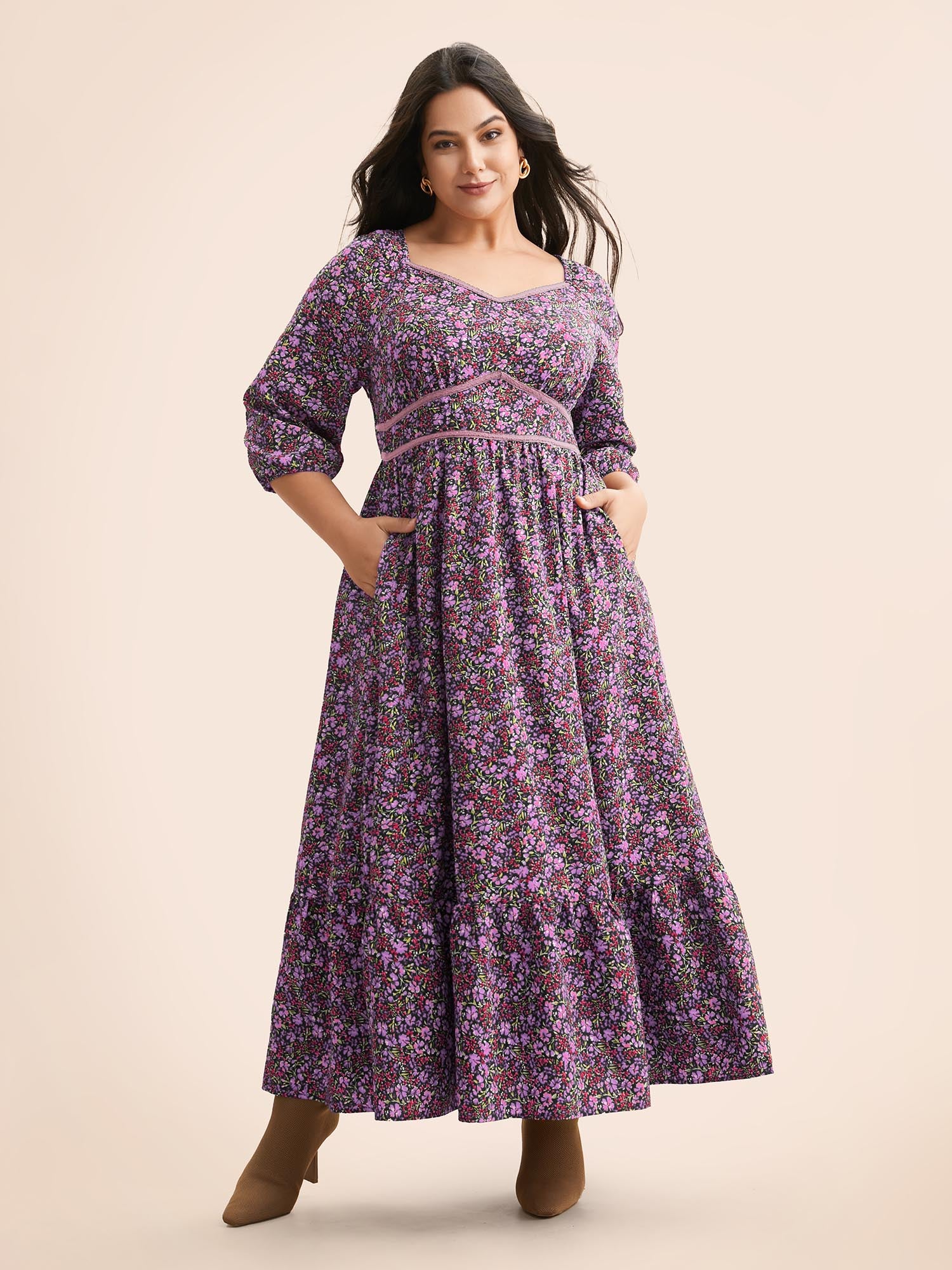 Ditsy Floral Woven Ribbon Maxi Dress