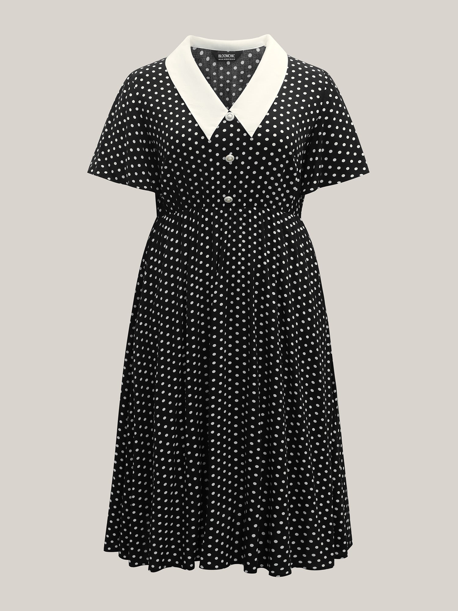Rayon Pretty Polka Dots Lapel Collar Dress