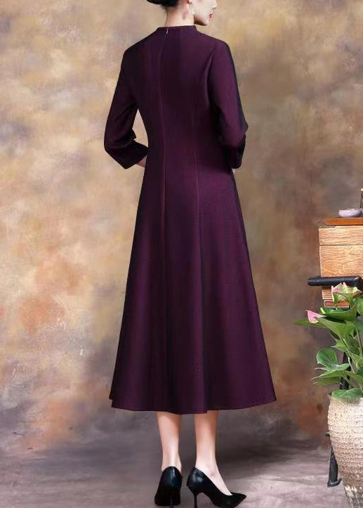 Women Purple Embroideried Sequins Cotton Long Dress Spring