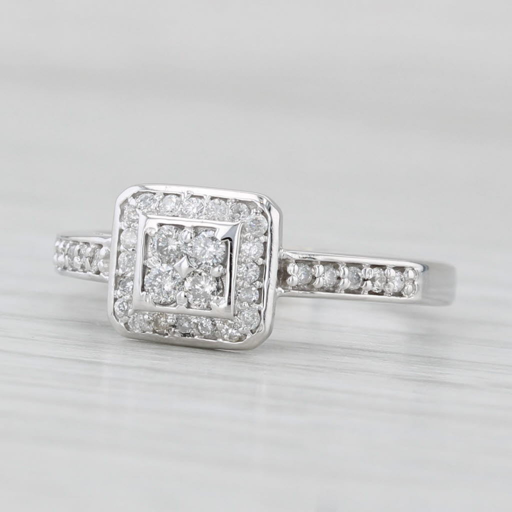 0.17ctw Diamond Cluster Halo Engagement Ring 10k White Gold Size 5
