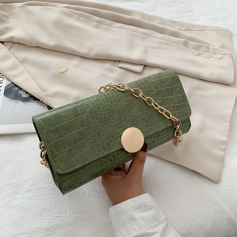 Women's Medium Pu Leather Solid Color Crocodile Elegant Vintage Style Square Flip Cover Baguette Bag