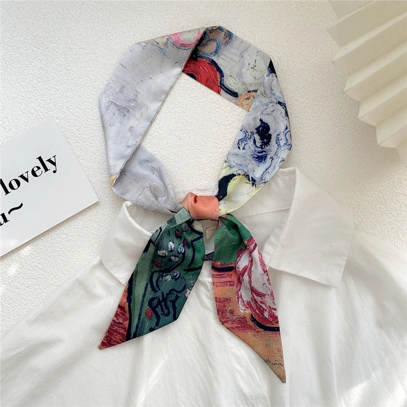Women's Sweet Oil Painting Polyester Silk Scarves