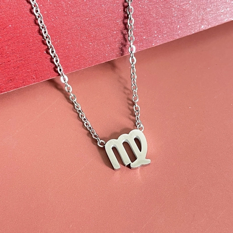 Simple Fashion Twelve Constellation Stainless Steel Geometric Necklace