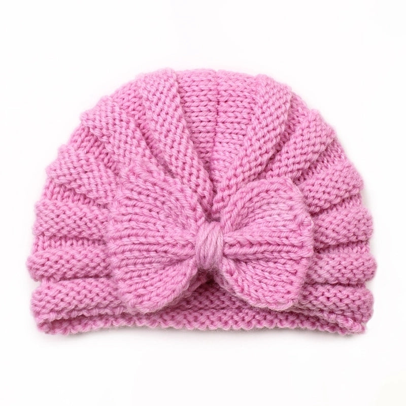 Children Unisex Fashion Solid Color Bow Knot Knitted Wool Cap