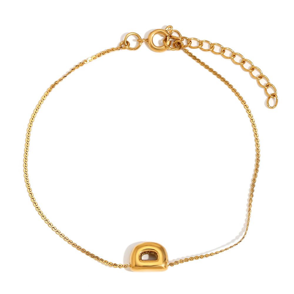 Fashionable Niche Personality Hot Style Simple Hand Jewelry Stainless Steel Plated 18K Gold Bubble Letter S Chain Bracelet