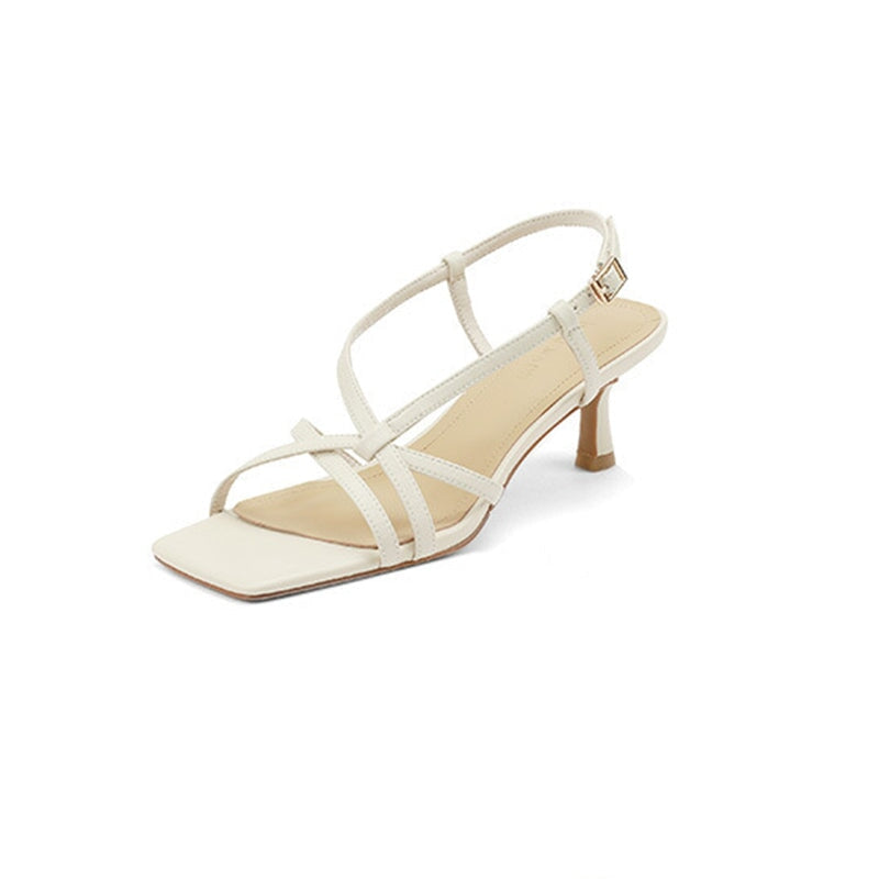 Open Toe Muti Strap Sheepskin Slingback Sandals 55mm Kitty Heel in Yellow/Beige/Pink