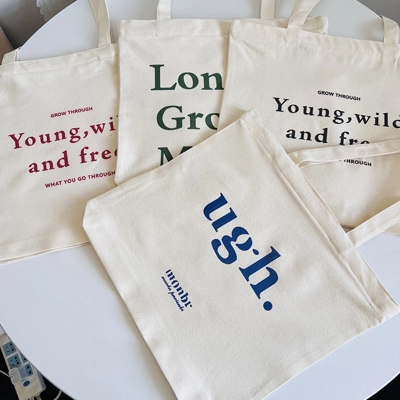 Women's Large Canvas Letter Basic Classic Style Zipper Canvas Bag